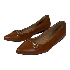 Me Too Eva BCW Brown Vegan Leather Pointed Toe Flats Size 7W